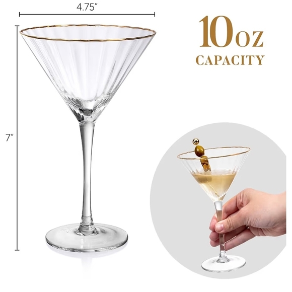 Set Of 2 Gold-Rimmed Martini Glass Set - Picture 4 of 5